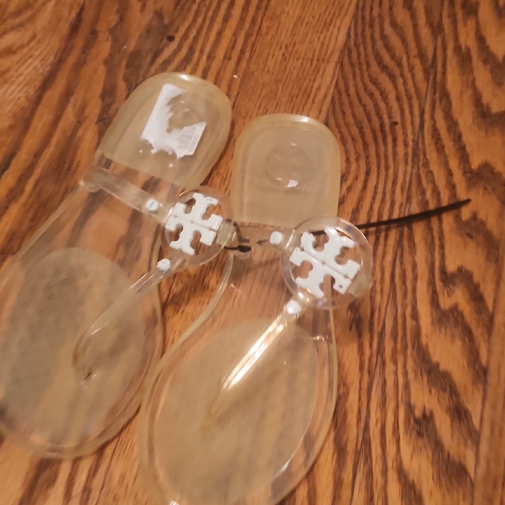 Tory Burch Clear Jelly Thong Sandals with White Logo
